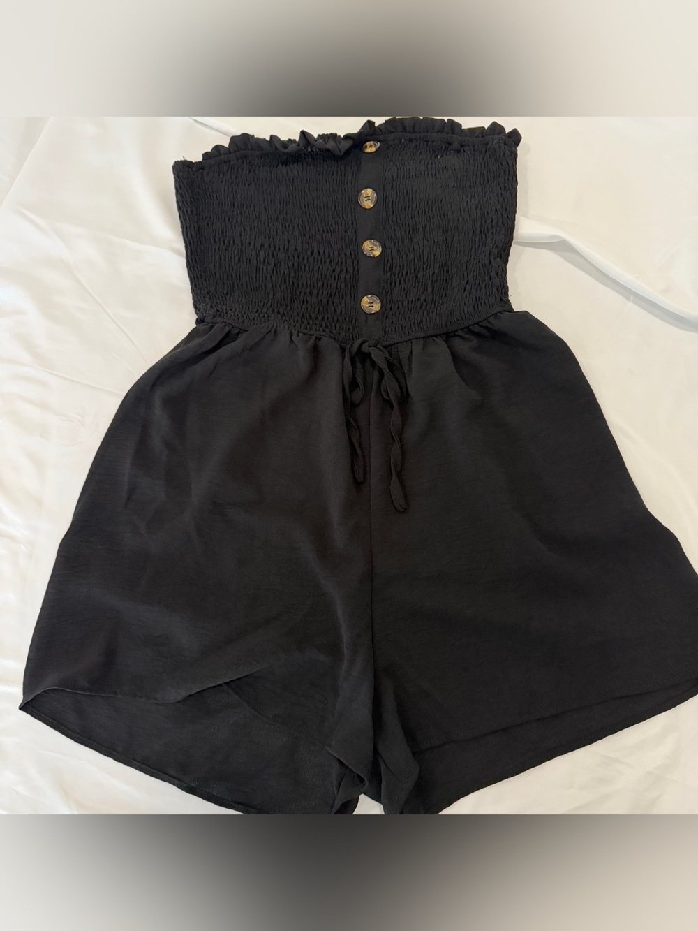 Strapless Black Smocked Waist Shorts Romper Sz XL